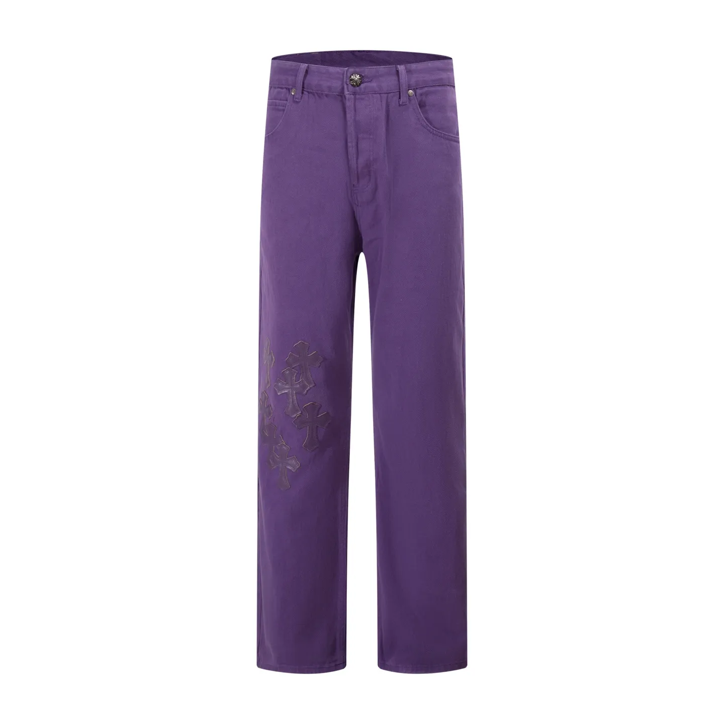 P240 Style No.: H41 Croxin & 𝐂𝐡𝐫𝐨𝐦𝐞 𝐇𝐞𝐚𝐫𝐭 ss25 Purple Cow King Jeans. Styles with different wash textures are very friendly to people with thin legs. The slightly flared version perfectly modifies the leg shape. The timeless and moderate length makes it easy to match and match. It is the basis for various styles and is a must-have in your wardrobe! The fabric is stiff but also makes the upper body soft without losing texture. The washing process is even more perfect. It is a must-have item for everyone! ! ! Washed wheat, hang tag, pants label, three labels complete Color: purple Size: 28-30-32-34